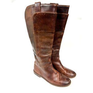 Frye Boots 77535 Melissa Tall Brown Cognac Riding Boots Low Heel Women's 6B ..